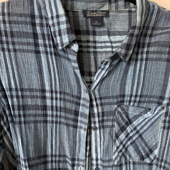 Lucky Brand Long Sleeve Top - Sheer Button Down - Blue Plaid - Picture 2 of 3